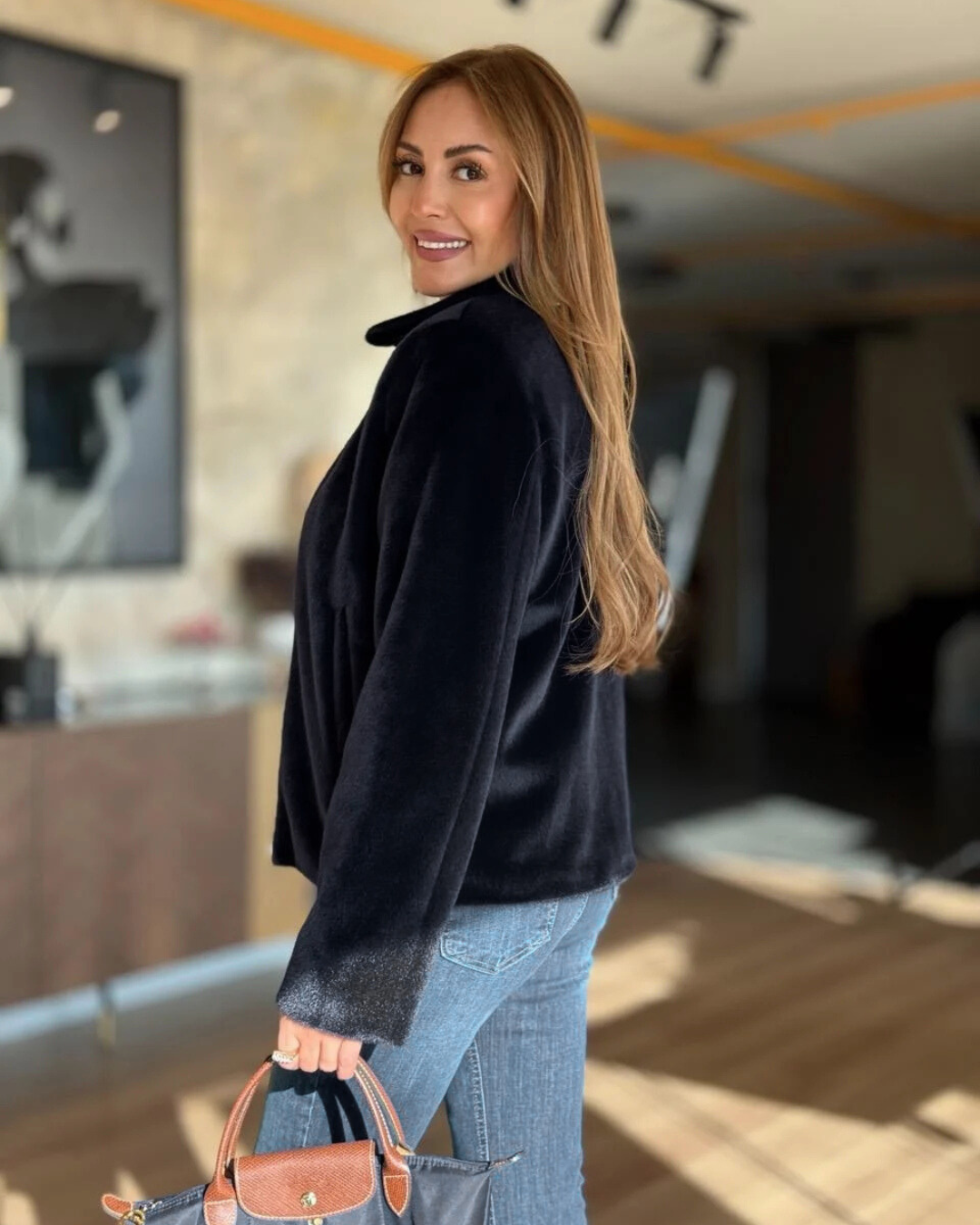 Casaco de veludo brilhante para mulher