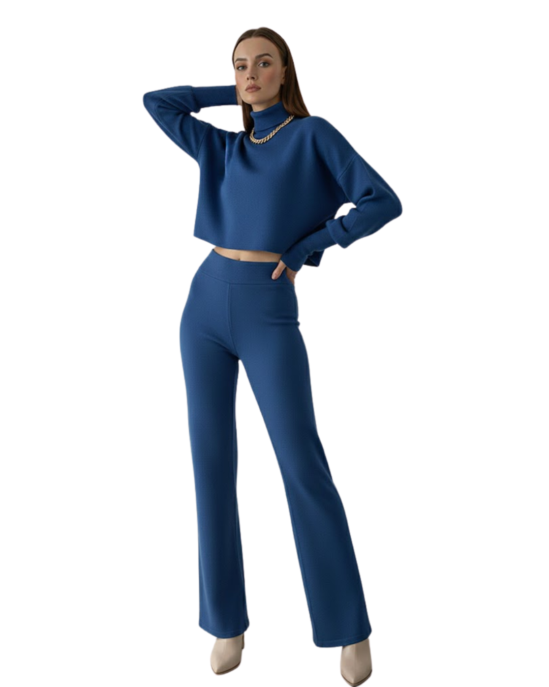 Conjunto de Duas Peças com Top de Gola Alta para Mulher