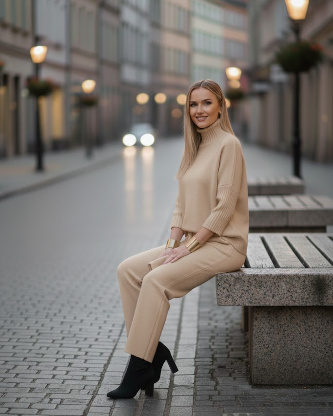 Conjunto de malha e mangas três quartos de 2 peças para mulher