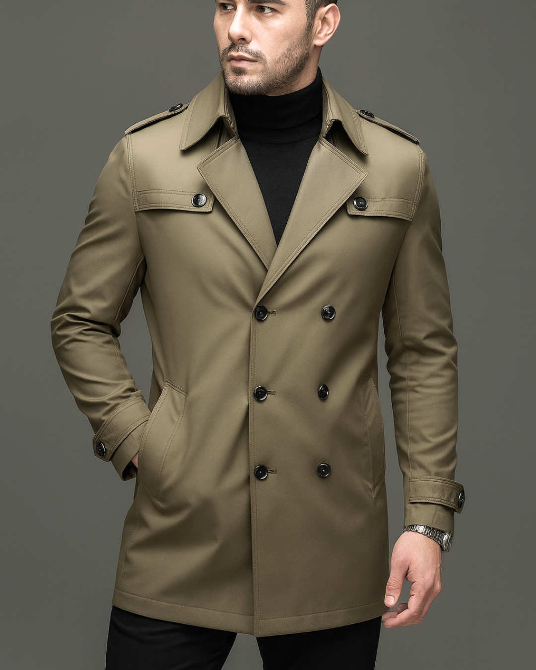 Casaco Clássico de Comprimento Médio com Forro Removível para Homem