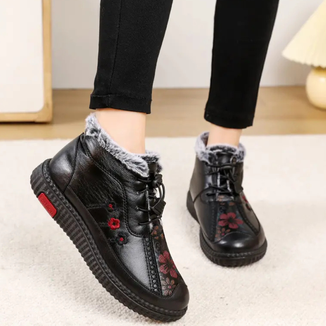 Botins de Couro Feitos à Mão Com Sola Antiderrapante para Mulher