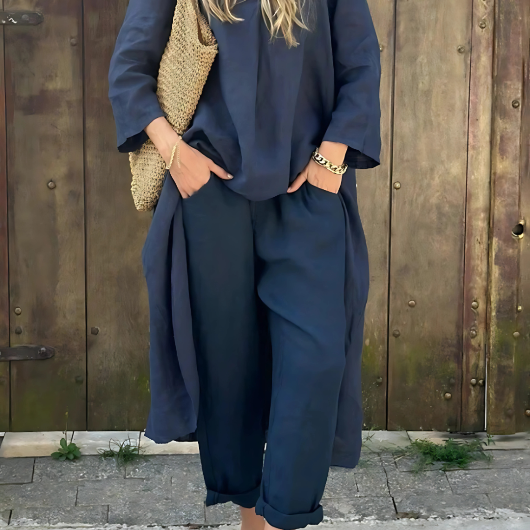 Conjunto Casual de Blusa e Calças Estilo Palazzo para Mulher