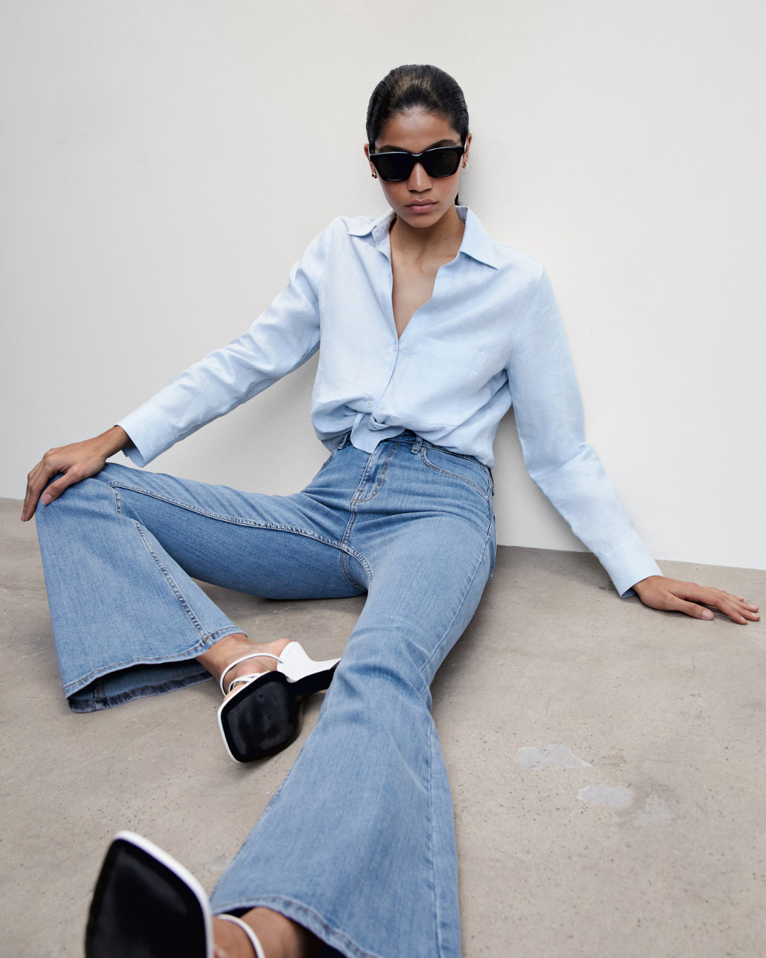 Calças Médias de Perna Larga para Mulher