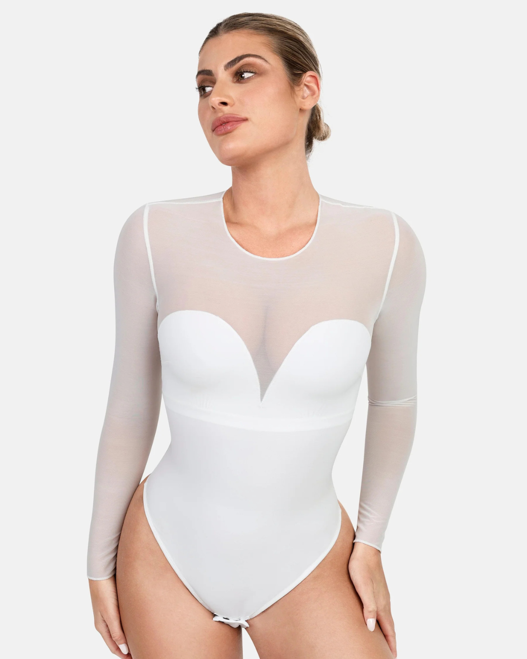 Modelador de Corpo Ilusão em Malha com Mangas Compridas para Controlar a Barriga