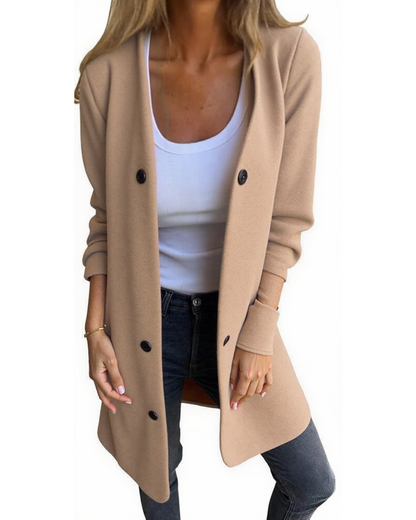 Casaco casual com botão frontal e bolsos para mulher