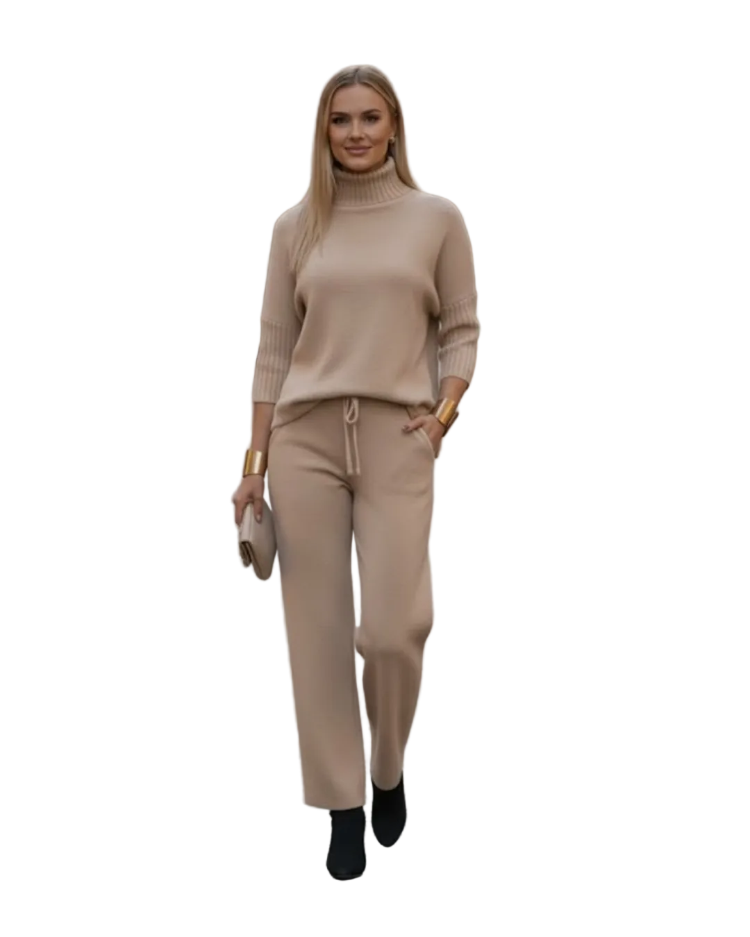 Conjunto de malha e mangas três quartos de 2 peças para mulher