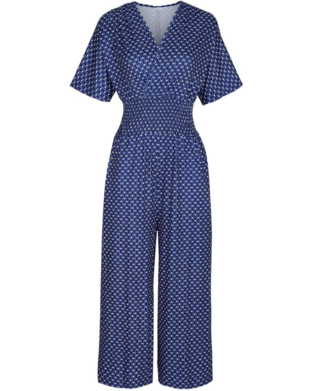 Macacão de Linho Leve com Estampado de Bolas e Design Confortável