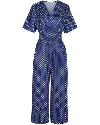 Macacão de Linho Leve com Estampado de Bolas e Design Confortável