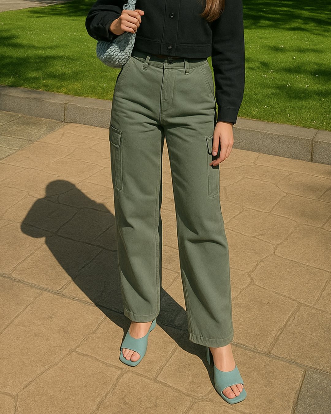 Calças Cargo de Ajuste Reto e Regulável para Mulher