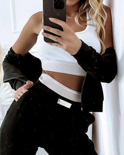 Conjuntos de Desporto de 3 Peças com Fecho de Correr para Mulher