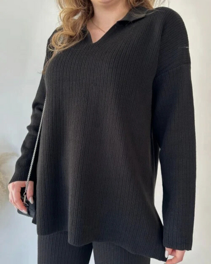 Conjunto Casual de Camisola de Malha de Manga Comprida e Calças Largas