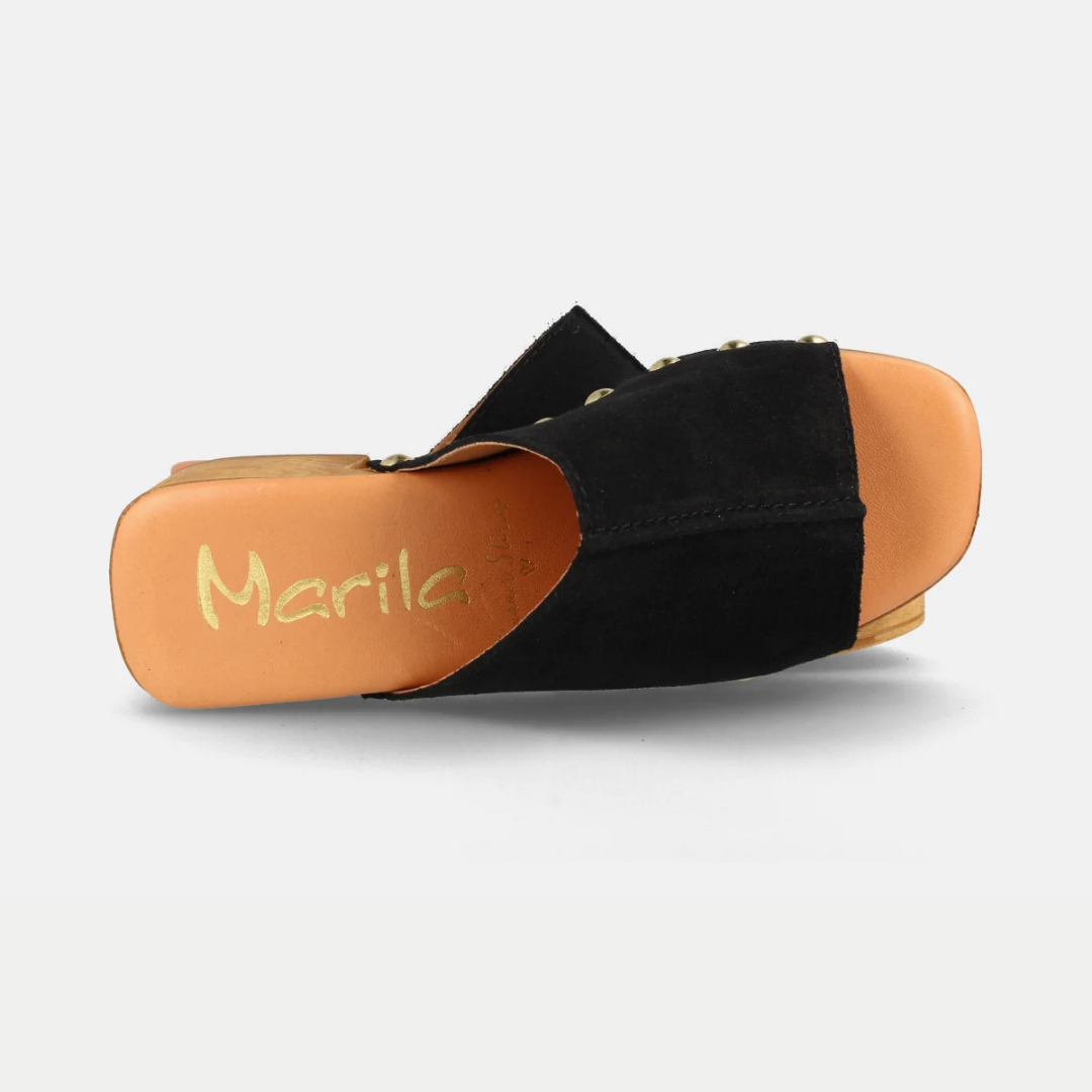 Sandálias de couro para mulher com plataforma e salto médio em couro