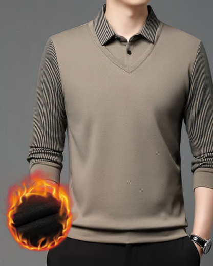 Camisa de Duas Peças com Falsa Gola Listrada para Homens