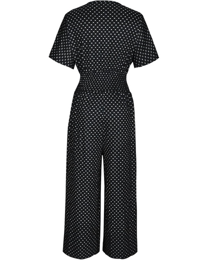 Macacão de Linho Leve com Estampado de Bolas e Design Confortável