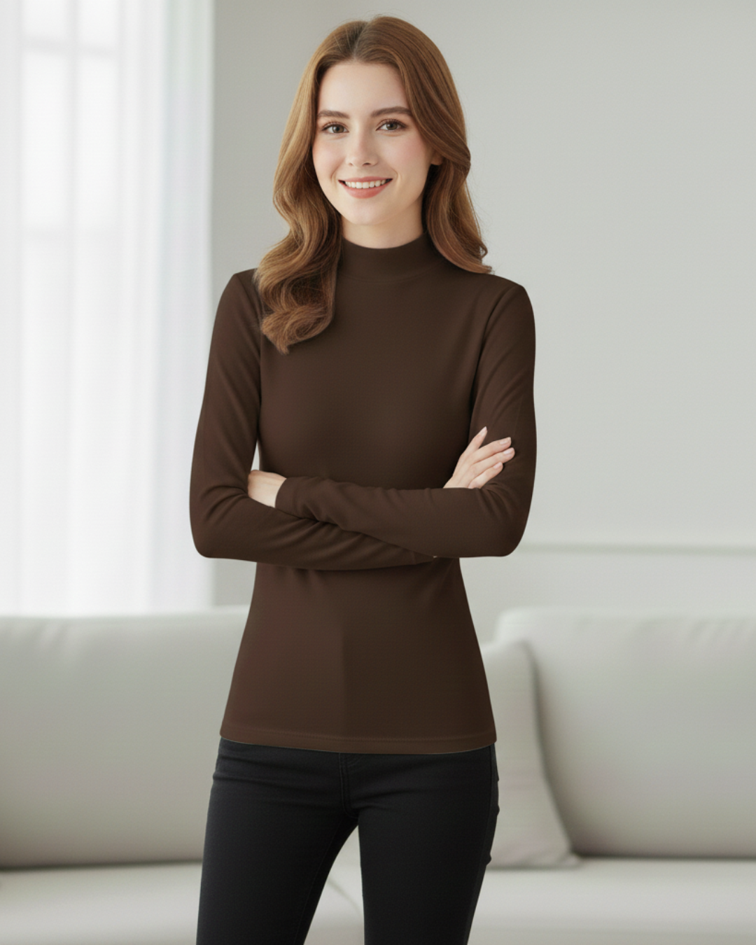 Camisola de manga comprida com gola alta para mulher