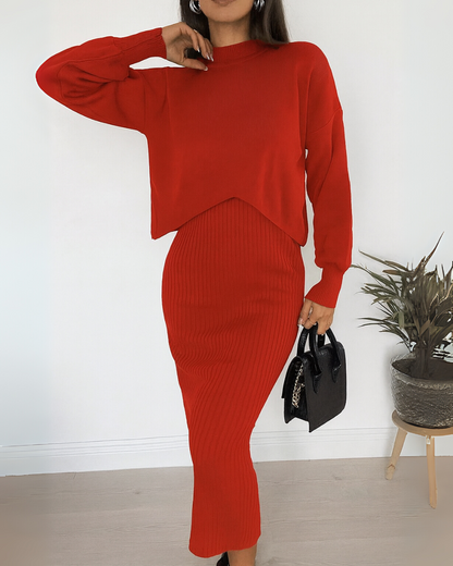 Conjunto de Suéter de Duas Peças Estilo Casual e Versátil para mulher