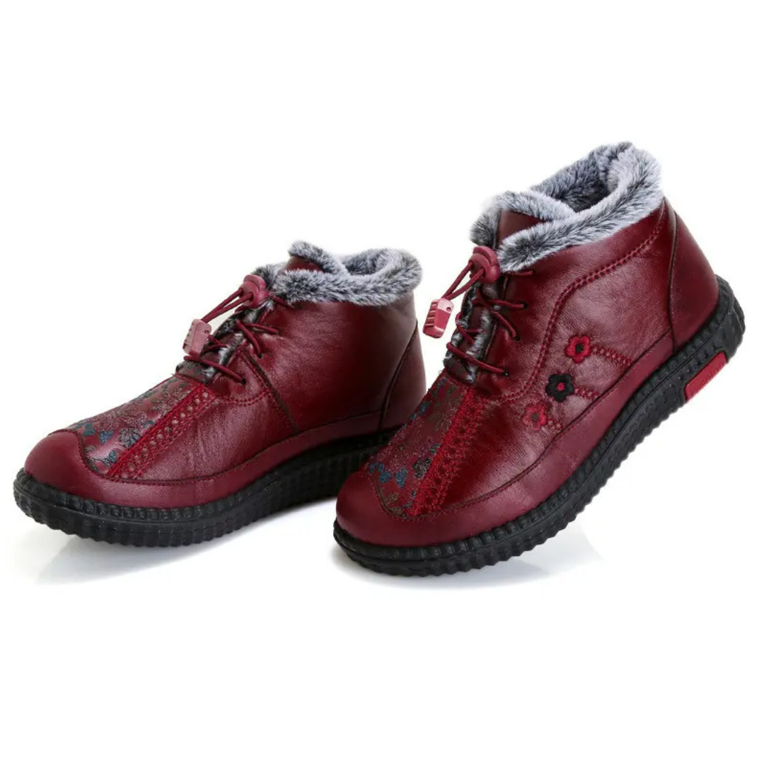 Botins de Couro Feitos à Mão Com Sola Antiderrapante para Mulher