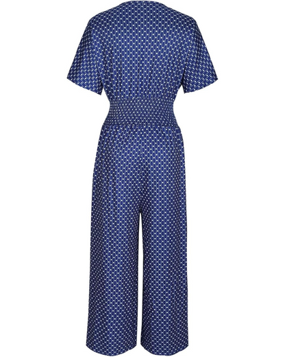 Macacão de Linho Leve com Estampado de Bolas e Design Confortável