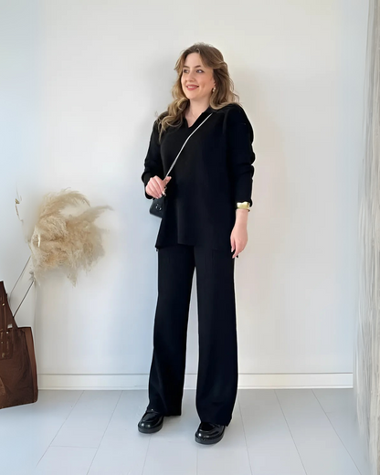 Conjunto Casual de Camisola de Malha de Manga Comprida e Calças Largas