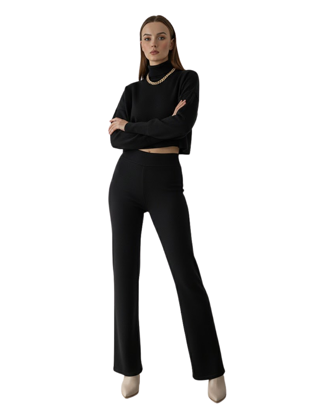 Conjunto de Duas Peças com Top de Gola Alta para Mulher