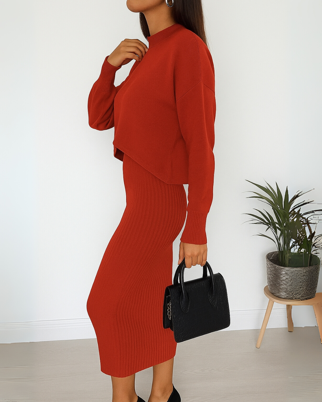 Conjunto de Suéter de Duas Peças Estilo Casual e Versátil para mulher