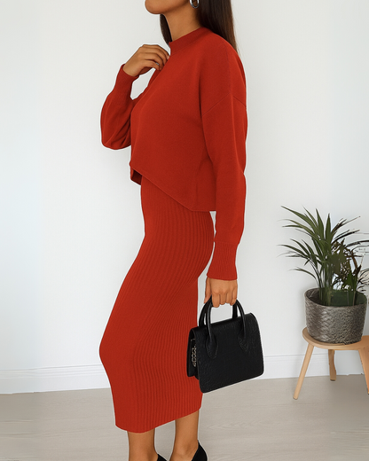 Conjunto de Suéter de Duas Peças Estilo Casual e Versátil para mulher