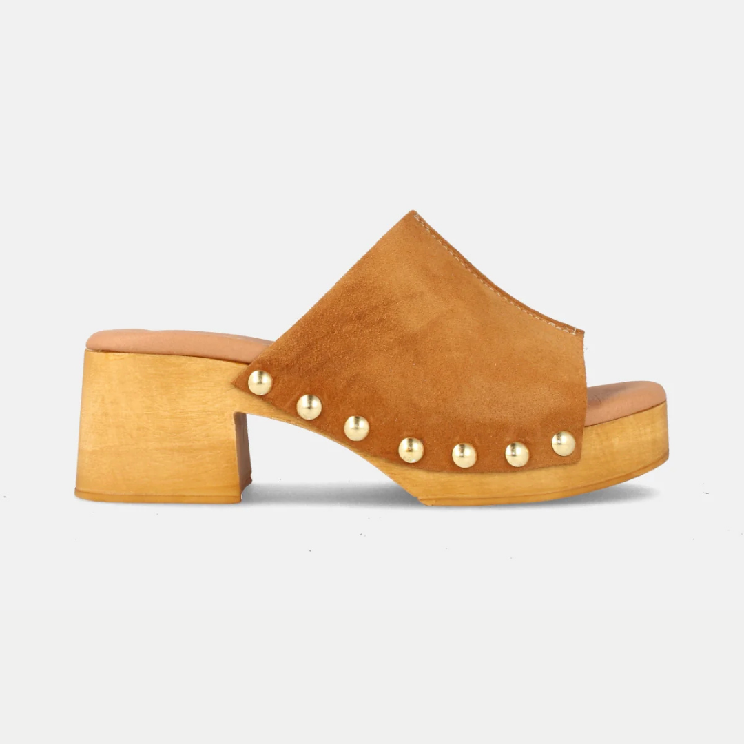 Sandálias de couro para mulher com plataforma e salto médio em couro