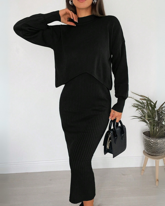 Conjunto de Suéter de Duas Peças Estilo Casual e Versátil para mulher