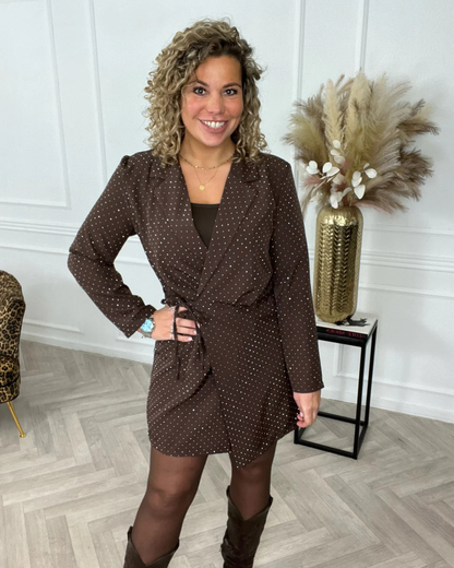 Vestido elegante tipo blazer cruzado com Glitter