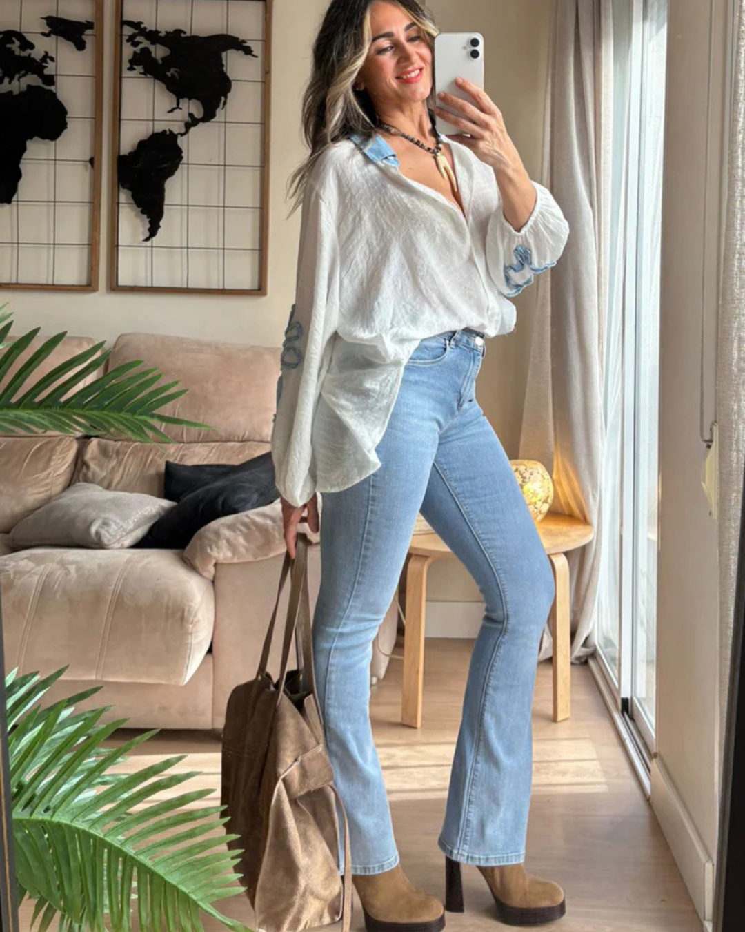 Calças Médias de Perna Larga para Mulher