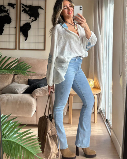 Calças Médias de Perna Larga para Mulher