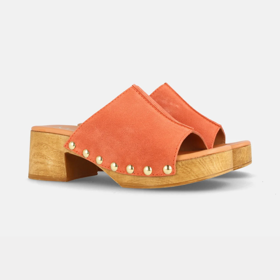 Sandálias de couro para mulher com plataforma e salto médio em couro