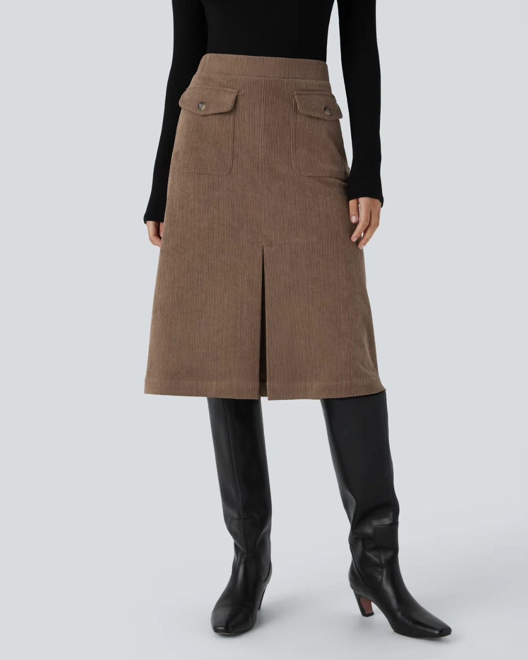 Saia Casual para Mulher com Bolsos e Aba Lateral à Frente