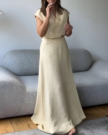 Conjunto Casual de Duas Peças com Camisa e Saia para Mulher