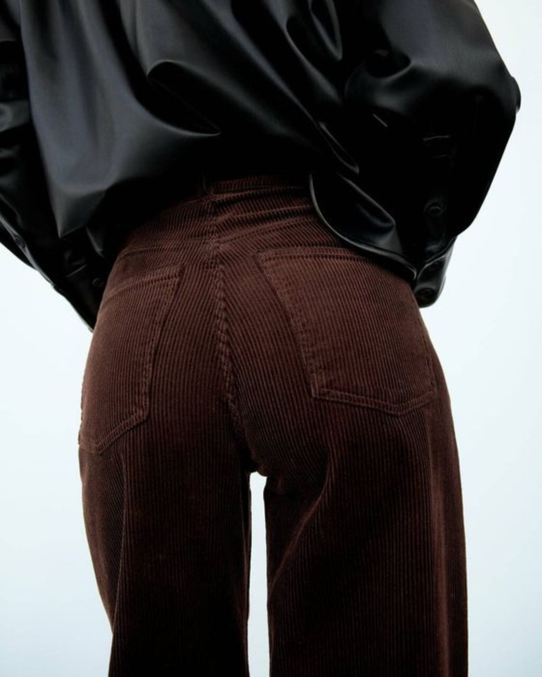 Calças de Veludo Cotelê Microfino de Cintura Alta com Elástico