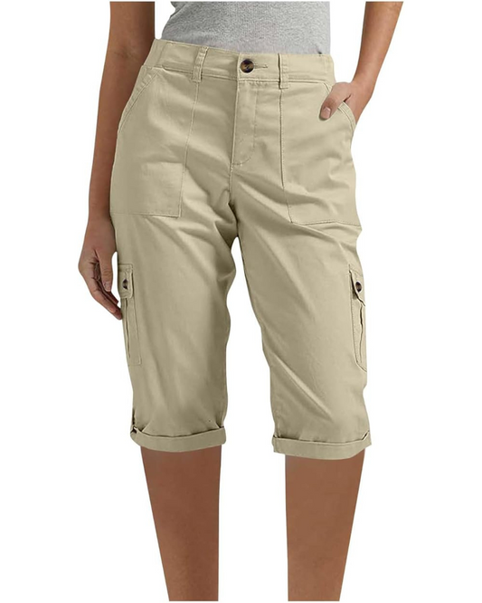 Calças capri com pregas para mulher