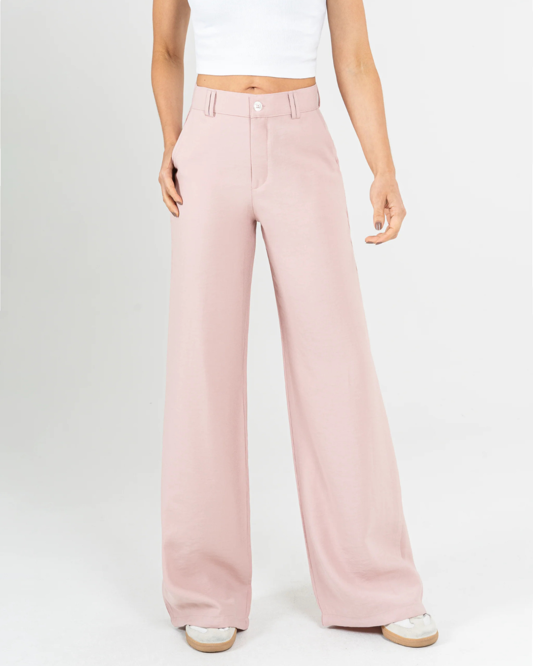 Calças Rectas de Cintura Alta e Bolsos Frontais de Estilo Utilitário