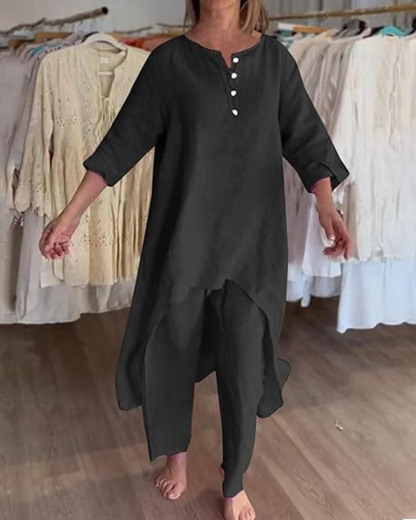 Conjunto Casual de Linho Para Mulher Estilo Natural