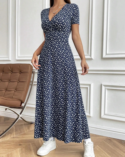 Vestido longo elegante e casual com decote em V