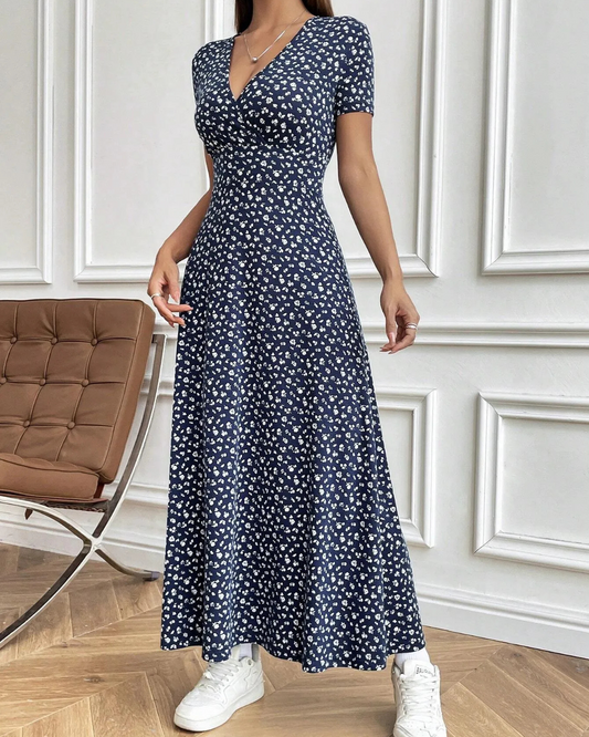 Vestido longo elegante e casual com decote em V