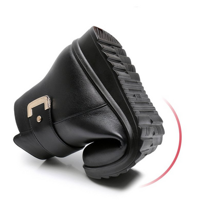 Botas de Couro Impermeáveis para Mulher com Fivela de Metal