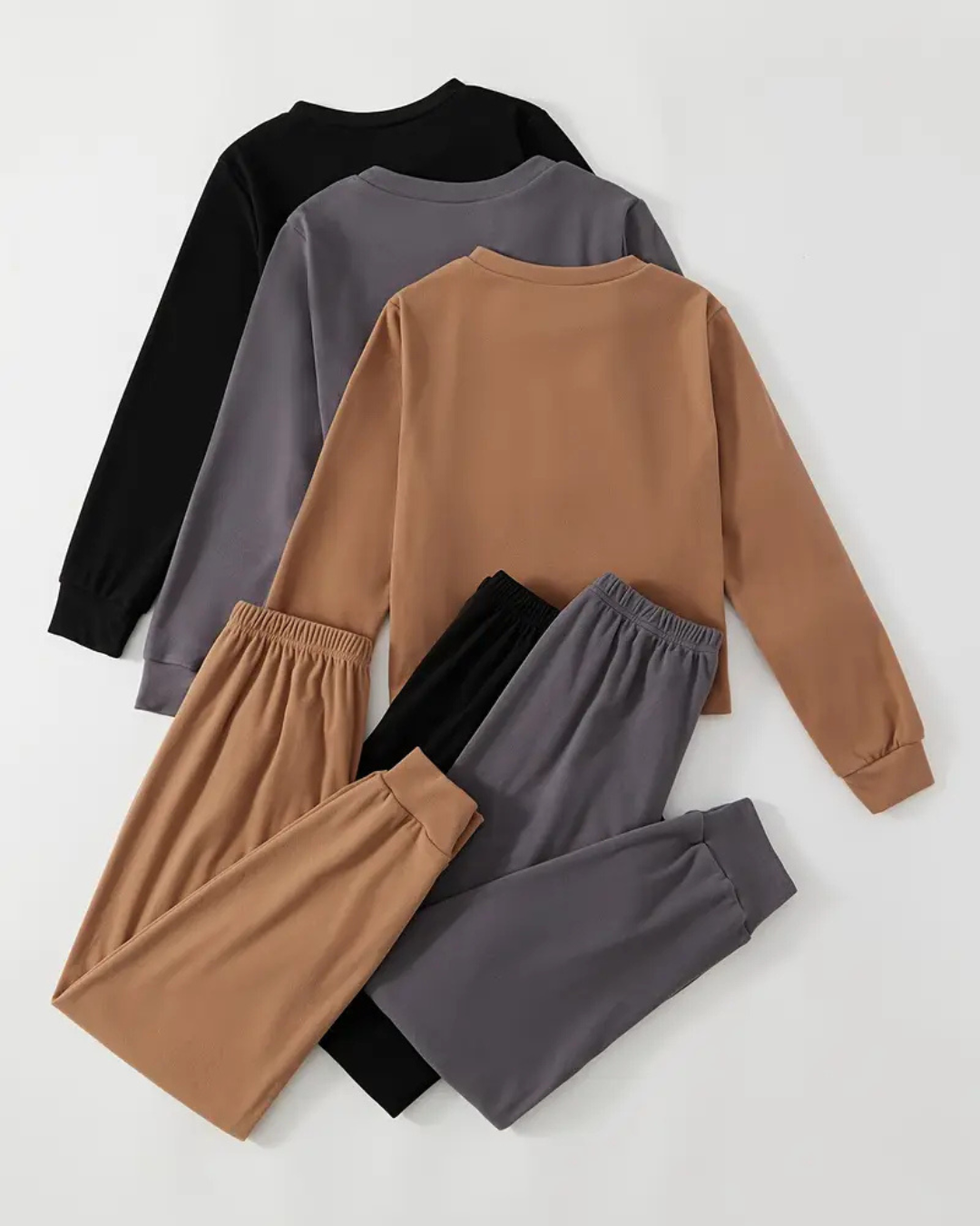 Top de Manga Comprida com Gola Redonda e Calças de Cintura Elástica