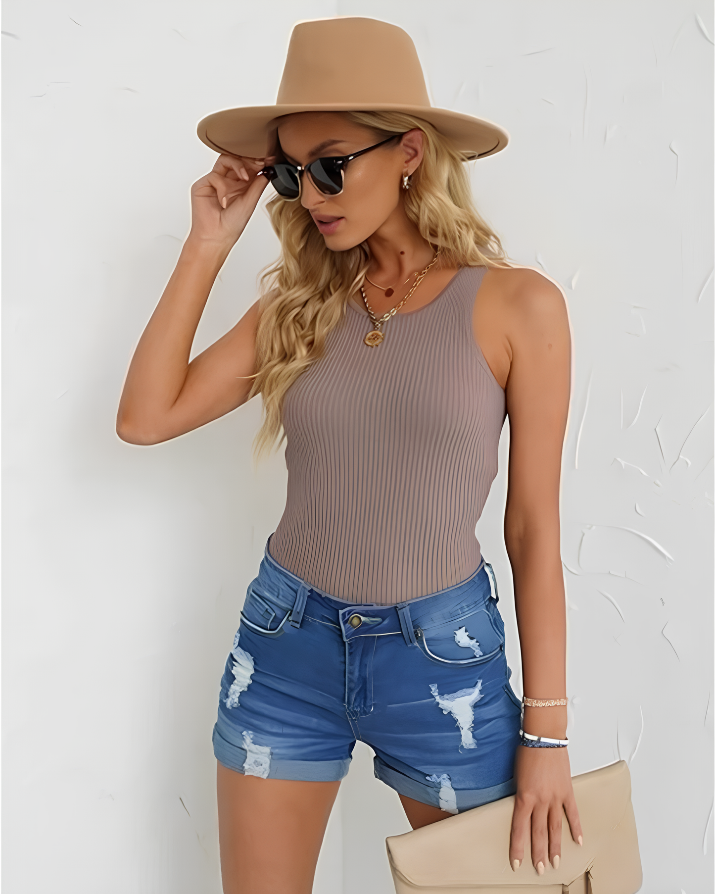 Shorts de Jeans de Algodão de Cintura Alta com Leve Elasticidade para Mulher