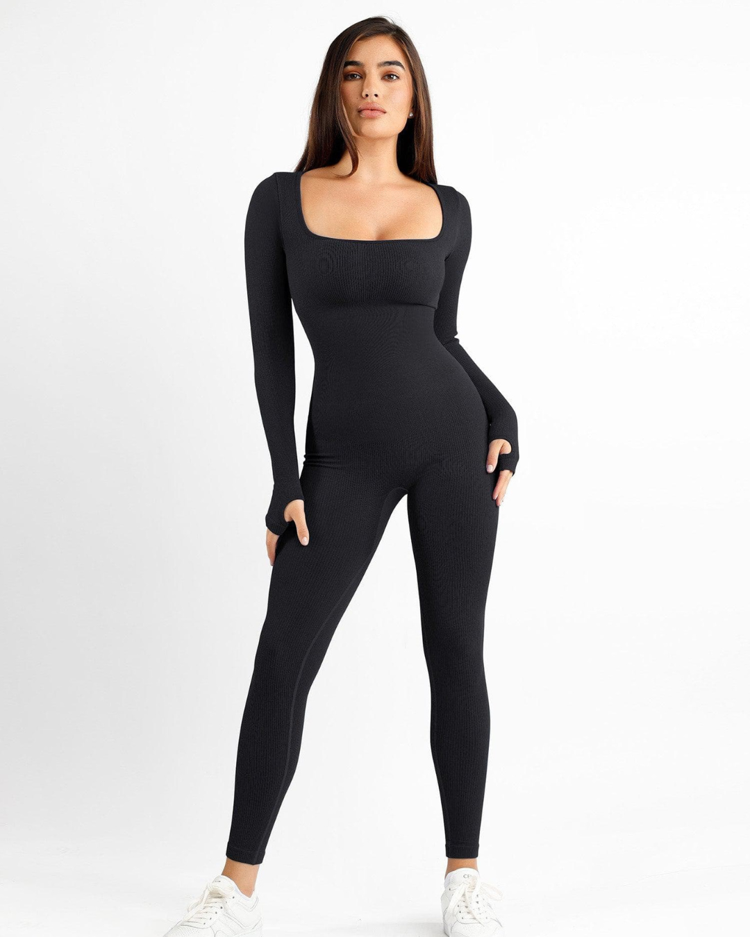 Macacão de Treino com Decote Quadrado sem Costuras e Modelador