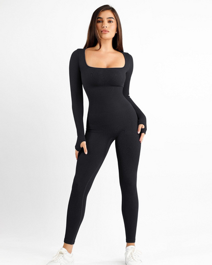 Macacão de Treino com Decote Quadrado sem Costuras e Modelador