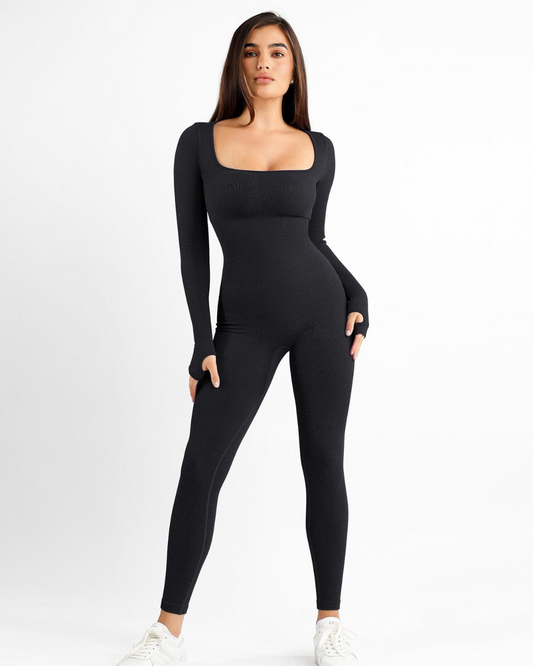 Macacão de Treino com Decote Quadrado sem Costuras e Modelador