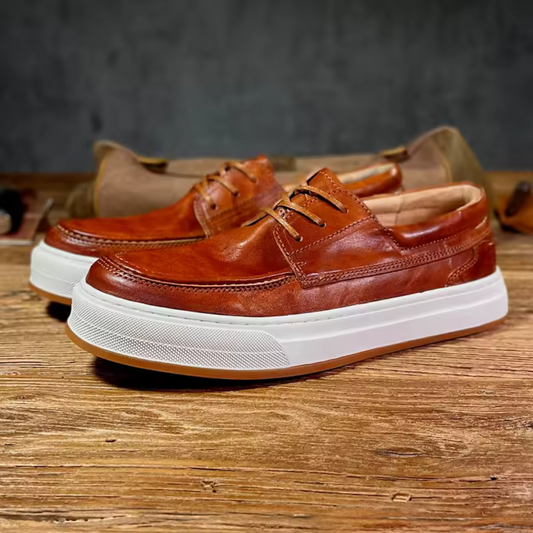 Sapatos casuais de couro com cordões para homem