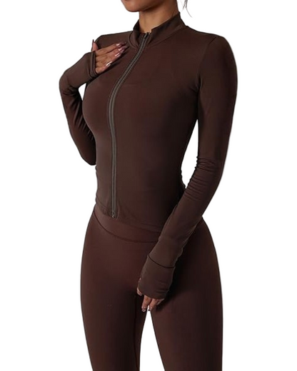 Conjunto Desportivo de 2 Peças Casaco com Fecho de Correr e Leggings para Mulher