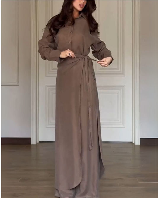 Conjunto Casual de Duas Peças com Camisa e Saia e Calças