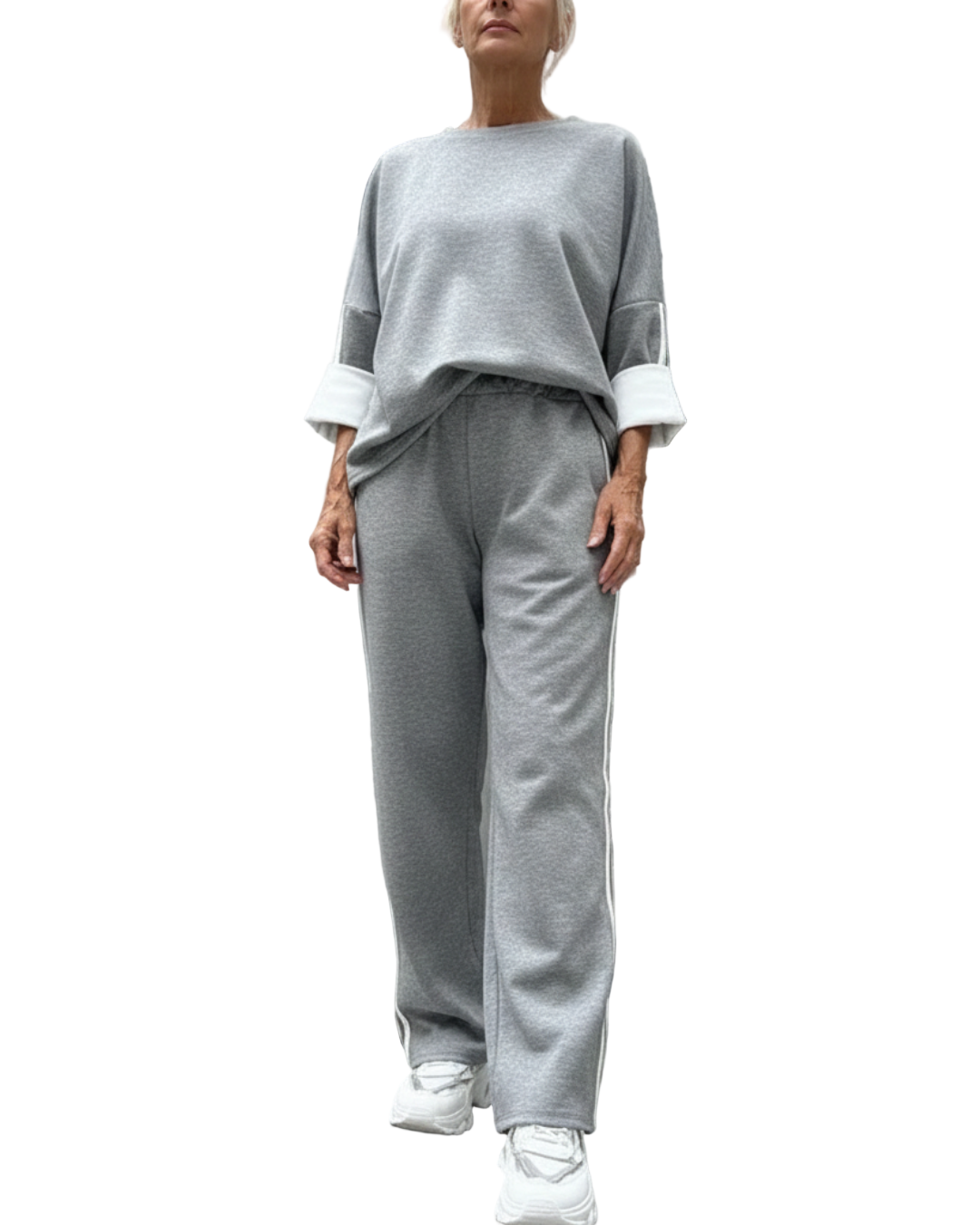 Conjunto Casual de Top e Calças de Perna Larga para Mulher